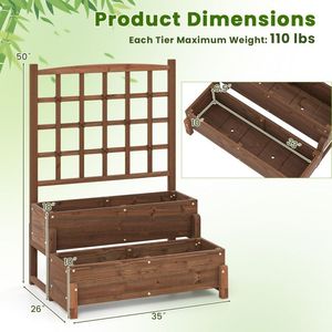 Jardinera de Madera de 2 Niveles con Enrejado, Cama de Jardín Elevada con Orificios de Drenaje para Macetas y Jardineras - Product Image 6