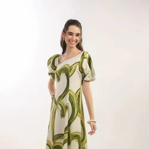 เดรสสีเขียวเขตร้อนแฟชั่นปี 2026 ผ้าฝ้ายผสมเนื้อนุ่ม น้ำหนักเบา แขนครึ่งตัว สไตล์ลำลอง สำหรับสุภาพสตรี เหมาะสำหรับวันหยุดพักผ่อนที่รีสอร์ท - Product Image 4