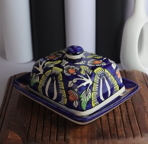 Hand Drawn <b>Ceramic</b> Butter Dish Farmhouse Butter <b>Plate</b> Tray Vintage Cheese Container Holder with Cover - Product Image 2