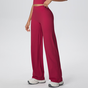 High Waist Full Length Flared Leg Yoga Pants Solid Color Seamless Stretch Elastic Waist Women's <b>Leggings</b> - Product Image 2