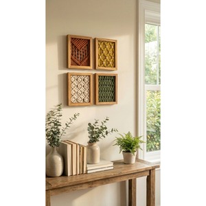 <b>Framed</b> Macrame <b>Wall</b> Art Set Modern <b>Design</b> Washable Abstract Geometric Bohemian Home Decor Living Room Patterned Craft Art Pieces - Product Image 4