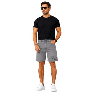 Pantalones Cortos de Mezclilla Grises Personalizados para Hombre, Casuales, de Verano, de Algodón, Corte Recto, Estampados, con Logotipo Personalizado, OEM, Ropa al por Mayor - Product Image 1