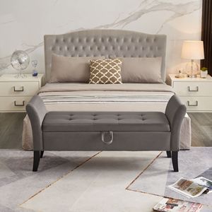 Panca letto in velluto grigio da 51,5 pollici con contenitore per arredamento soggiorno - Product Image 3
