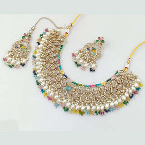 Juego de joyería fina chapada en oro 12881116ML con piedra de cristal y collar de perlas - Product Image 1
