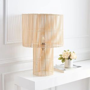 Modern <b>Bamboo</b> <b>Table</b> Lamp with Drum Shade Decorative Light Beige Eco Friendly Home Bedroom Living Room Decor - Product Image 4