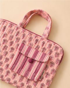 Sac fourre-tout matelassé en coton pour ordinateur portable avec poche rayée et poignée, style décontracté, design protecteur pour ordinateurs portables, léger - Product Image 3