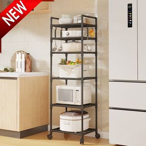 Carrello portaoggetti sottile a 6 ripiani Bxaolu con ruote, scaffalatura mobile stretta, cesto organizer in plastica per alimenti - Product Image 1