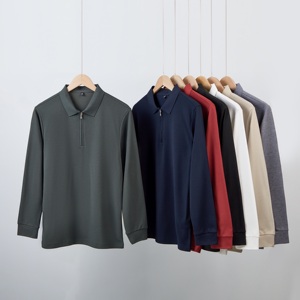 Polo à manches longues pour homme, couleur unie, fermeture éclair, style décontracté, coupe classique, matière de haute qualité, polos à manches longues en vente - Product Image 6