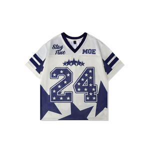 Camiseta Deportiva de Fútbol Americano Estilo Streetwear, Sublimada con Estampado de Estrellas, Cuello en V, Talla Grande, Estilo Y2K, para Mujer, Hip Hop - Product Image 3