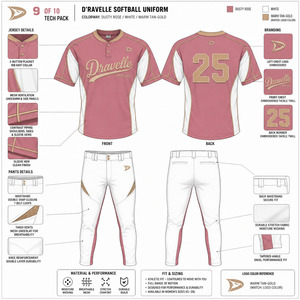 Uniforme de Softbol de Lujo Personalizado OEM para Hombre, Jersey Bordado en Oro Rosa Empolvado y Pantalones Blancos, Ropa Deportiva de Alto Rendimiento para Equipos - Product Image 5