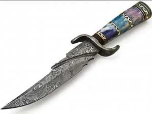 มีดเหล็กดามัสกัสทำมือจาก Iron Crown Forge ใบมีดคงที่ ใช้ได้หลากหลาย พร้อมตัวเลือก OEM ด้ามจับเรซิ่นลายหมุนสีน้ำเงินม่วง - Product Image 6