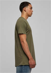 T-shirt homme vert olive personnalisé avec logo, coupe longue, streetwear, manches courtes, coton kaki uni, vêtements, chemise homme à queue tombante - Product Image 2