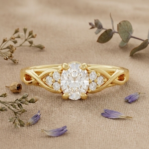 1.50CT Oval Cut Diamond Engagement <b>Ring</b> Vintage Twisted Gold <b>Ring</b> for <b>Women</b> Floral Wedding <b>Promise</b> <b>Ring</b> - Product Image 1