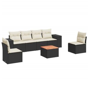 Conjunto de Muebles de Jardín de 7 Piezas, Modular, de Ratán Sintético Negro, Colección de Muebles de Jardín - Product Image 2
