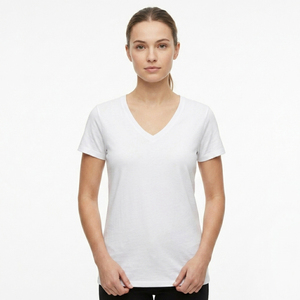 T-shirt de sport pour femme à col en V en mélange de spandex haute élasticité, personnalisable, uni, pour la gym et le fitness, haut de sport féminin - Product Image 2