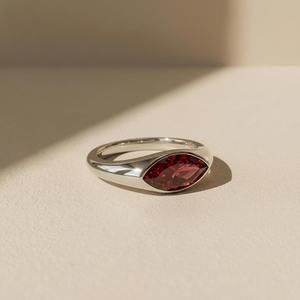 Marquise Garnet <b>Ring</b> Bezel Set 925 Sterling Silver 14K Gold Plated Signet Pinky January Birthstone Gift - Product Image 3