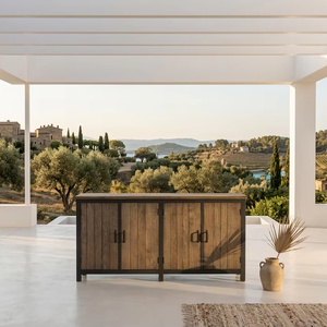 Commode Azora Orpi rustique moderne, buffet élégant en teck, finition mate, design industriel contemporain, armoire de rangement pour chambre à coucher - Product Image 2