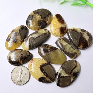 Lote de Cabujones de Septariana Amarilla Natural, Piedras Preciosas Sueltas, Pulidos a Mano, de Cuarzo, con Reverso Plano y Liso, Venta al por Mayor - Product Image 2