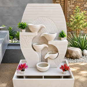Fuente de Agua de Mármol Blanco de Lujo con Luces LED, Cascada Moderna para Interiores y Exteriores, Base Pesada de 4x2.5 pies, Decoración para Hogar y Jardín - Product Image 2
