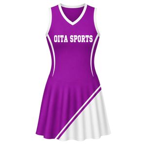 Haut de tennis sublimé violet et blanc pour femme, sans manches, vêtement de sport, maillot athlétique, tenue de match, vêtements d'entraînement, extérieur - Product Image 3