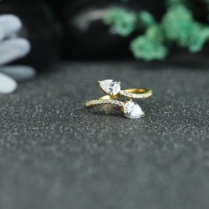 Luxury Pear Cut Moissanite Open <b>Ring</b> 925 <b>Sterling</b> <b>Silver</b> Gold Plated <b>Adjustable</b> Diamond Style Women Wedding Statement <b>Ring</b> - Product Image 5