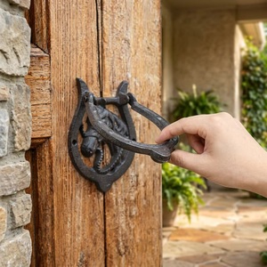 Battant de porte en fer forgé motif tête de cheval, design rustique, écologique, étanche et durable, pour extérieur - Product Image 1