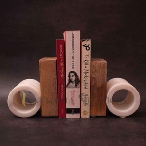 Handcrafted Wooden <b>Bookends</b> with Stone Inlay - Wholesale Decorative Shelf Supports - Product Image 3