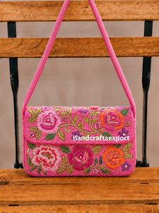 Sac à bandoulière de luxe fait main de haute qualité avec perles et motifs floraux, broderie colorée à motif de roses, portable, sûr et personnalisable, vente en gros - Product Image 1
