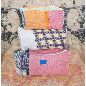 Handmade Cotton kantha cosmetic pouch <b>bag</b> small-<b>Large</b> Kantha with zipper closure <b>Bag</b> Affordable Women's Gifts for women - Product Image 1