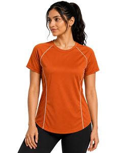 Customized Women Orange Quick Dry Sports T Shirt Breathable Lightweight Gym Running Workout Yoga Athletic Activewear Tee <b>Top</b> - Product Image 1