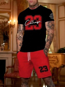 Ensemble décontracté deux pièces pour homme : T-shirt et short d'été 100 % coton, séchage rapide, style urbain, 280g, prix abordable - Product Image 2