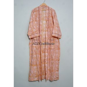 Magnifique Kimono en Coton Imprimé à la Main, Motif Floral Indien, avec Fermeture à Cordon, Respirant pour Toutes les Saisons - Product Image 1
