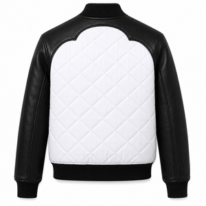Veste varsity matelassée blanche pour homme, écologique, avec broderie sur le devant, manches en cuir PU noir, coupe-vent, respirante, style preppy - Product Image 2