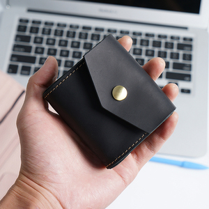 <b>Mini</b> Leather Coin <b>Pouch</b> Snap Closure Compact Change Holder Unisex Black leather coin <b>pouch</b> Genuine leather card holder - Product Image 2