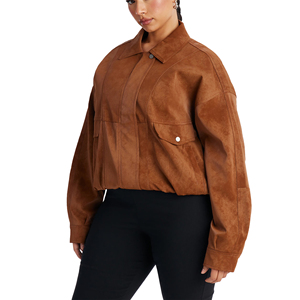 Women Genuine Leather <b>Western</b> Style <b>Jacket</b> Classic Slim Fit Zip-Up Black Plain Dyed Linen/Silk Customized Logo Factory Price - Product Image 5