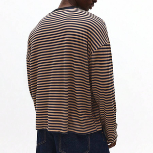 Summer Custom Made Men's Long Sleeve Striped Cotton Jersey T-Shirt O-Neck Casual Plus Size Knitted <b>Top</b> <b>Maroon</b> Stripes Men Shirt - Product Image 2