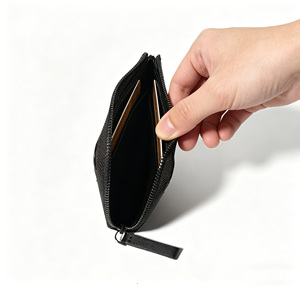 [High Quality] Castello Genuine Vegetable Tanned Leather Unisex Short Card Pouch 8.5x12.5cm Zipper Polyester Lining Fashion - Product Image 3