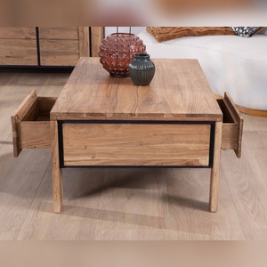 Vandana Golden Structure Mesa de centro rectangular reversible en madera maciza de acacia con cajones y ribete negro Fantasy 110cm - Product Image 5