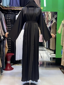 High Quality Modest Dubai Beaded Sequined <b>Long</b> Sleeve Abaya Muslim Traditional Handmade Wedding Women Breathable V Neck - Product Image 4