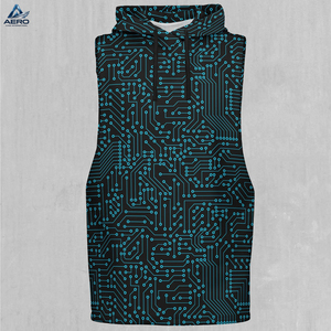 Ropa exterior de material transpirable y suave al tacto con logo personalizado impreso en sudaderas sin mangas azules cibernéticas al por mayor para hombres - Product Image 4