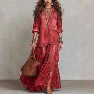 Robe longue en jean pour femme, motif floral numérique, volants, sans manches, coupe ample, taille naturelle, tissée, style A-line, pour l'été, les fêtes et les loisirs - Product Image 6