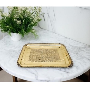 Luxury Design Round Gold Plated Decorative <b>Tray</b> With Geometric Pattern Bohemian Style <b>Mirror</b> Centerpiece - Product Image 5