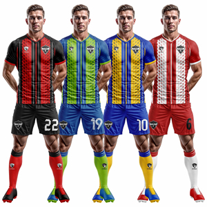Custom Sublimated <b>Soccer</b> Jersey Set Men's V-Neck Short Sleeve Striped Breathable Quick Dry Athletic Fit All Seasons - Product Image 1