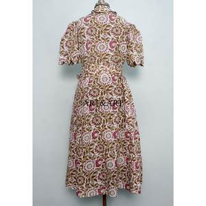 Women's Pure Cotton Kangura Midi Dress Hand Block Floral Printed Cute Daily Style Casual Party <b>Wear</b> Solid Sweet Style Natural - Product Image 6