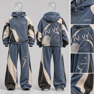 Ensemble de survêtement en polaire pour femmes, veste à capuche zippée, pantalon large, tenue décontractée streetwear, ensemble deux pièces, vêtements de sport ONEAPEX, style tendance - Product Image 3