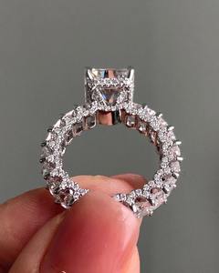 <b>Indian</b> Manufacture 3 Ct Brilliant Cut Moissanite 925 Sterling Silver Rhodium Plated Pave Setting Engagement <b>Ring</b> for Women - Product Image 5
