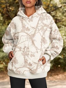 Sudadera con capucha de forro polar oversize para mujer, diseño de camuflaje, estilo casual urbano de manga larga y ajuste holgado - Product Image 6