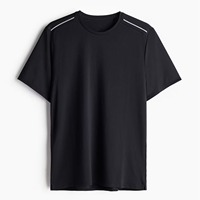 T-shirt pour homme noir à manches courtes, col rond, coupe classique, séchage rapide, imprimé sérigraphié, couleur unie, décontracté, écologique