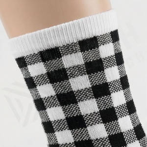 Crew <b>Socks</b> Plaid Pattern Black White Checkered Design Breathable Knitted Adult Casual Daily Wear - Product Image 4