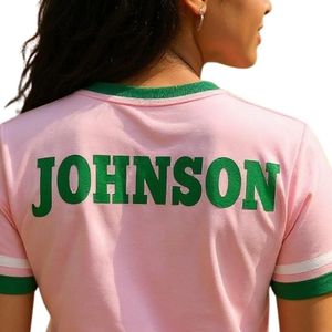 Camiseta AKA con cuello en V para mujer, camiseta de algodón con letras en rosa, gris y verde, ropa griega informal de manga corta, Top cómodo de verano - Product Image 4